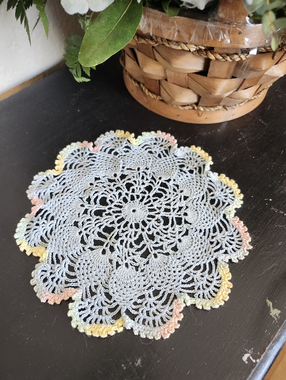 Handmade Crochet Doily with Pastel Edging 8 Inch